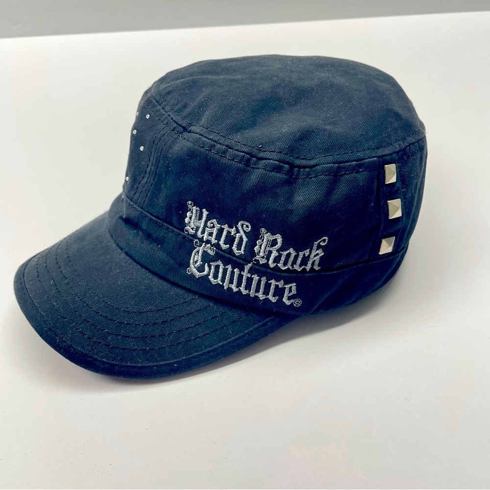 Hard Rock Couture Cafe Black Cadet Cap Brussels Rhinestones Adjustable Women's